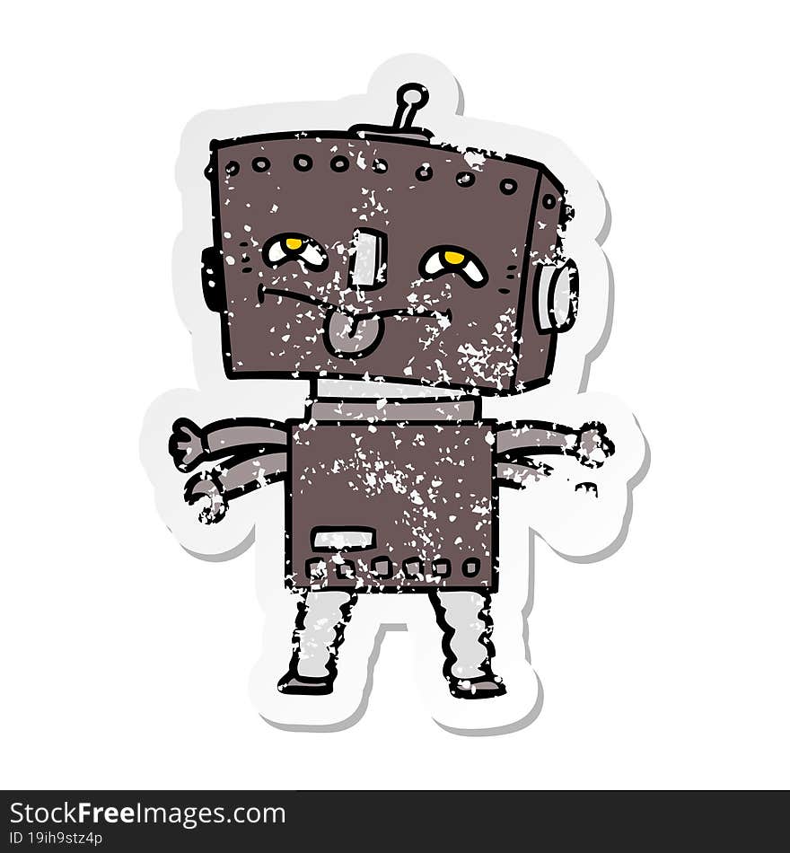 distressed sticker of a cartoon robot