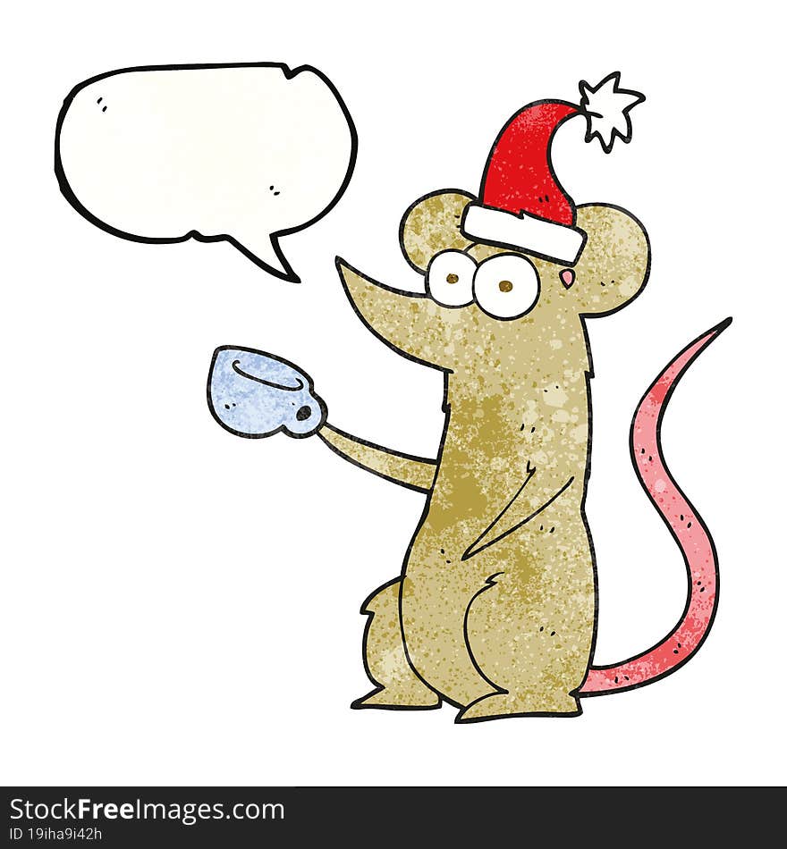 speech bubble textured cartoon mouse wearing christmas hat