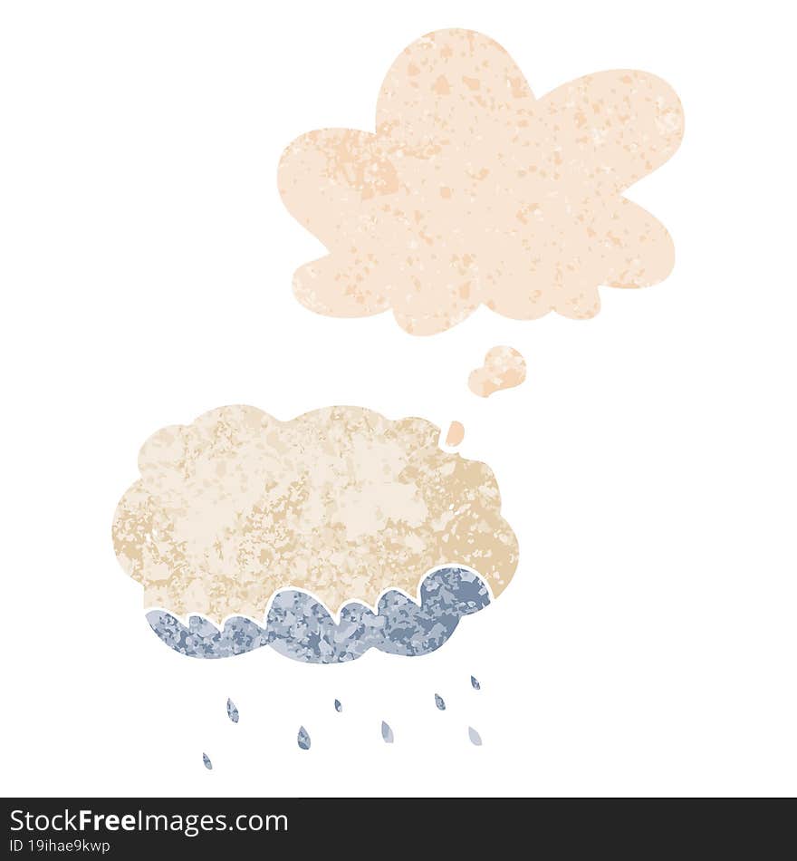 Cartoon Rain Cloud And Thought Bubble In Retro Textured Style