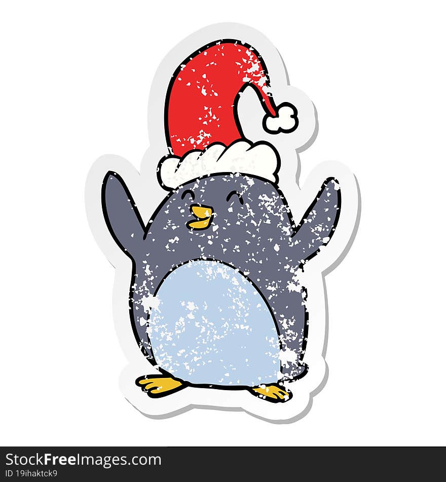 Distressed Sticker Of A Happy Christmas Penguin