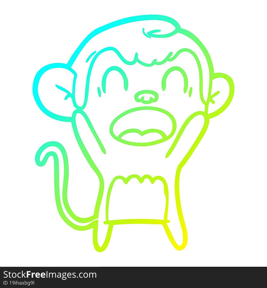 cold gradient line drawing shouting cartoon monkey