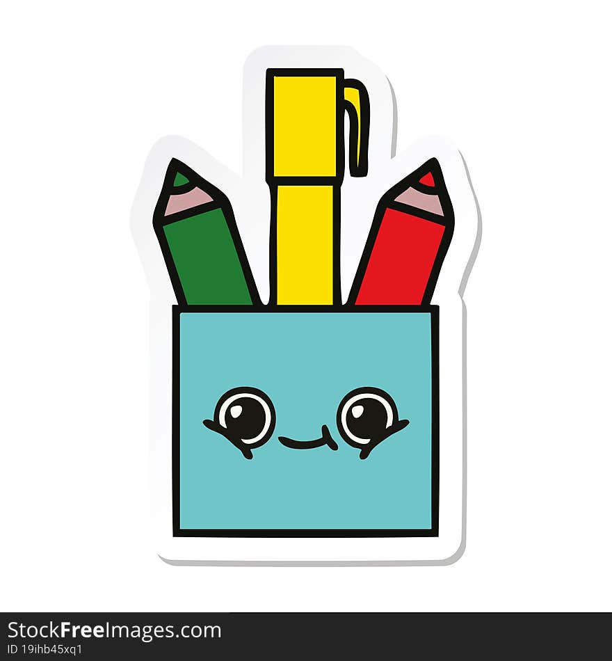 Sticker Of A Cute Cartoon Pencil Pot