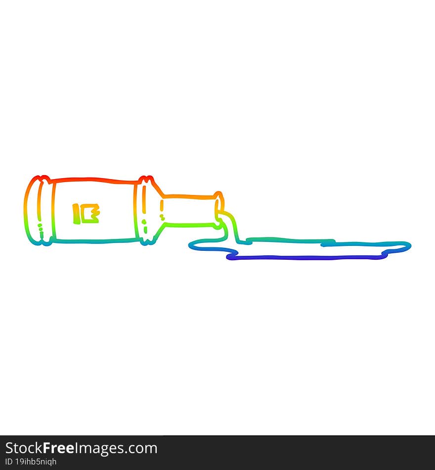 Rainbow Gradient Line Drawing Cartoon Spilt Bottle