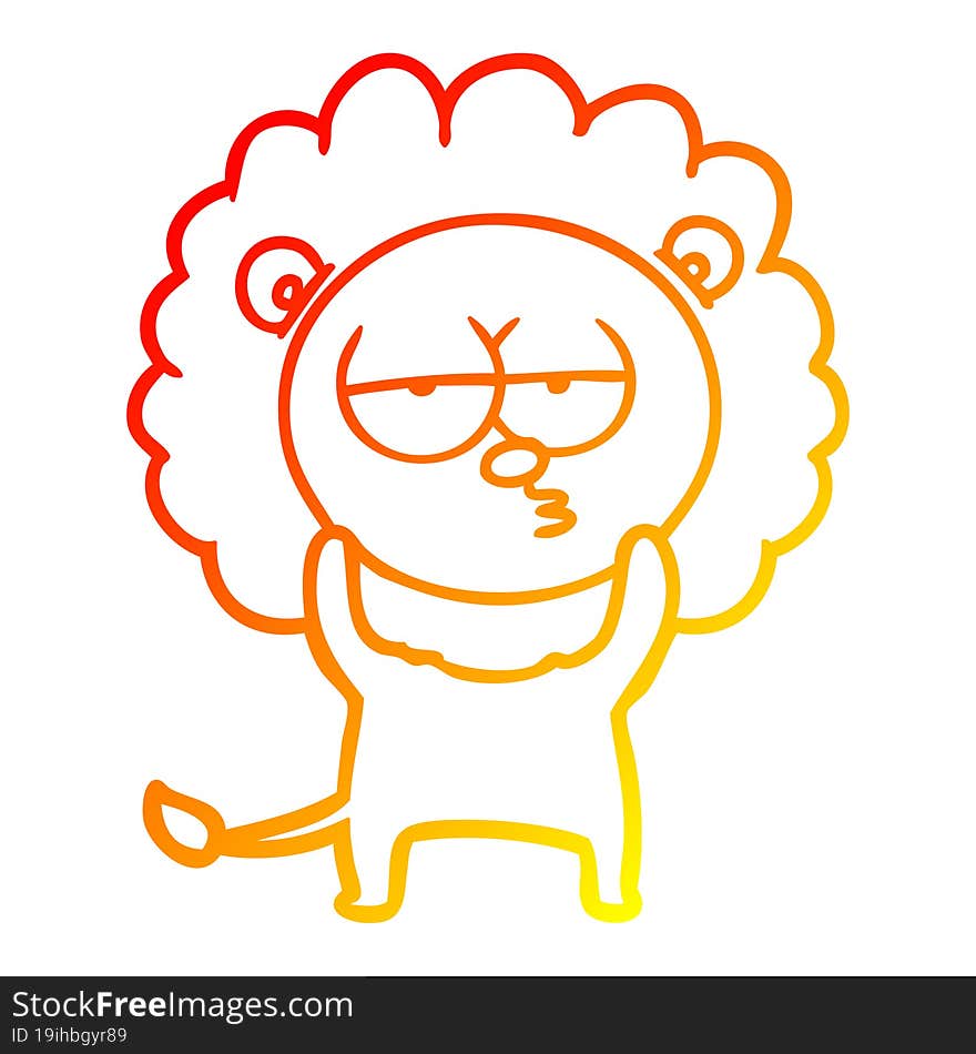 Warm Gradient Line Drawing Cartoon Bored Lion