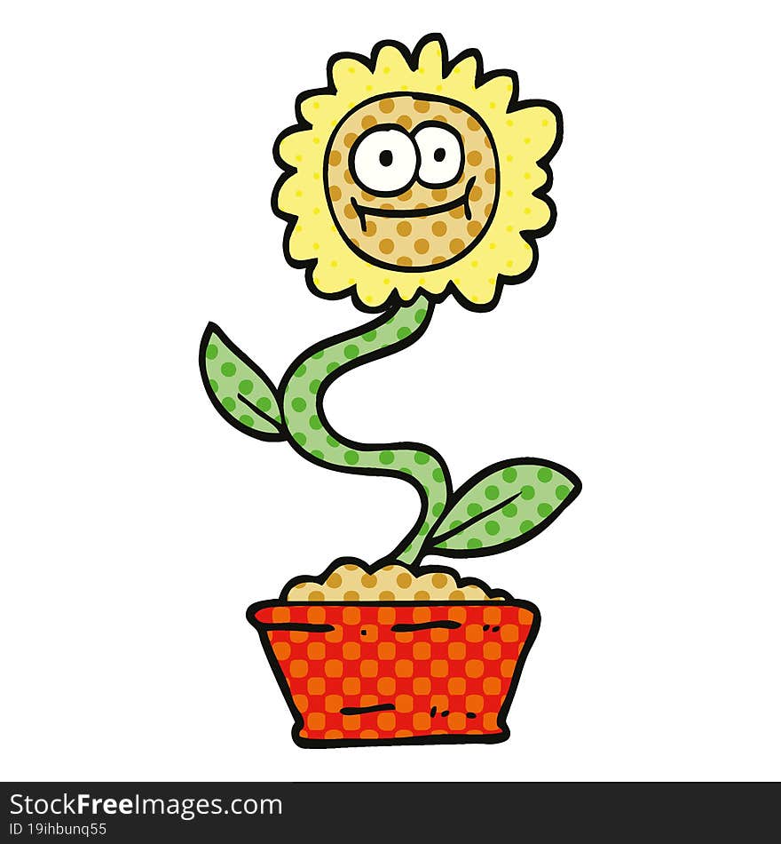 comic book style cartoon flower in pot