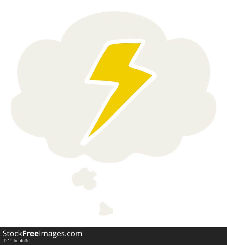 cartoon lightning bolt and thought bubble in retro style