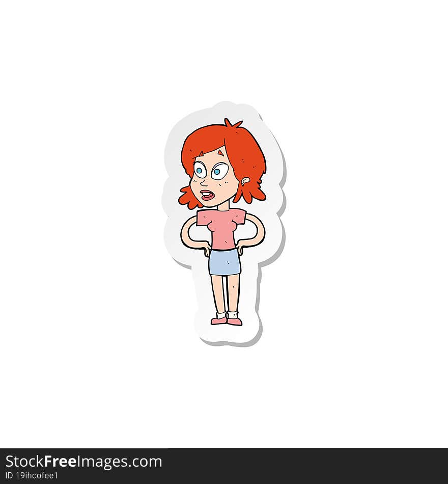 sticker of a cartoon woman with hands on hips