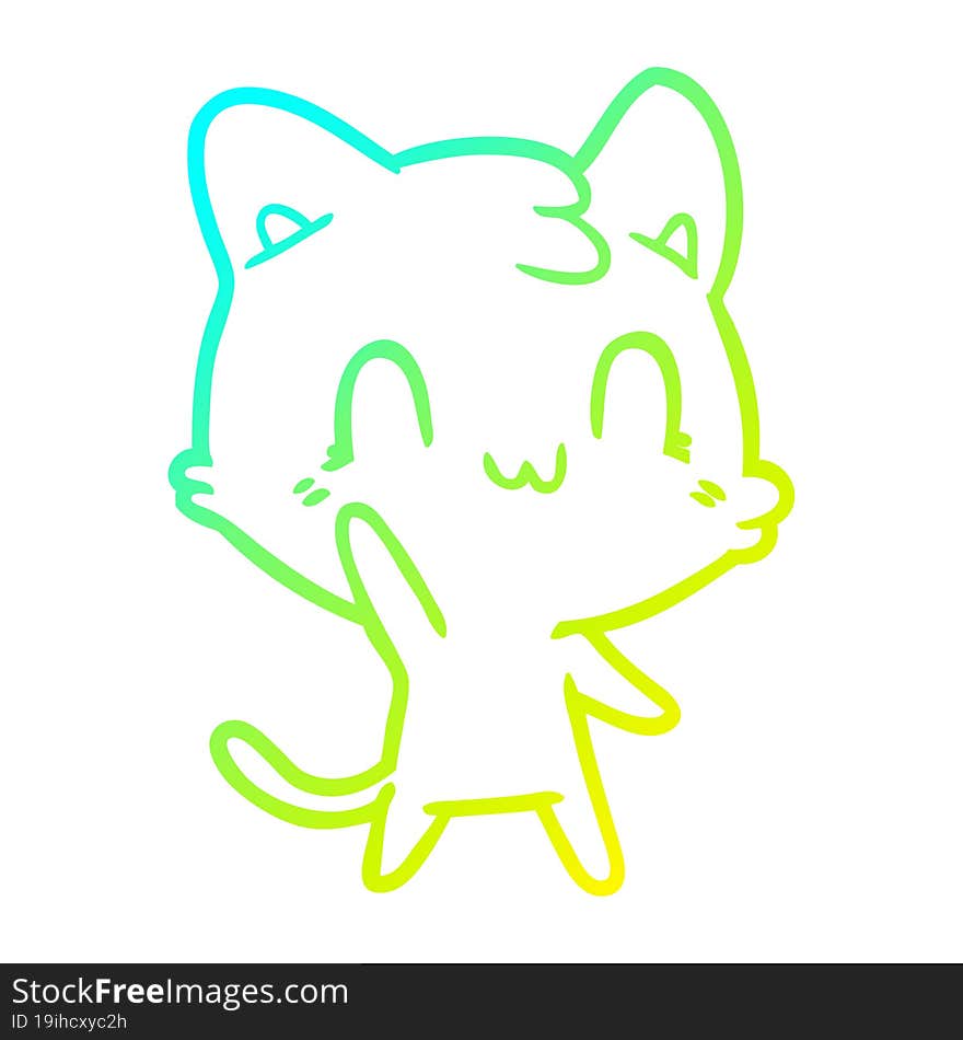 cold gradient line drawing of a cartoon happy cat