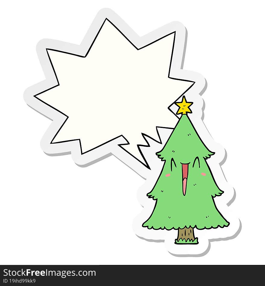 Cartoon Christmas Tree And Speech Bubble Sticker