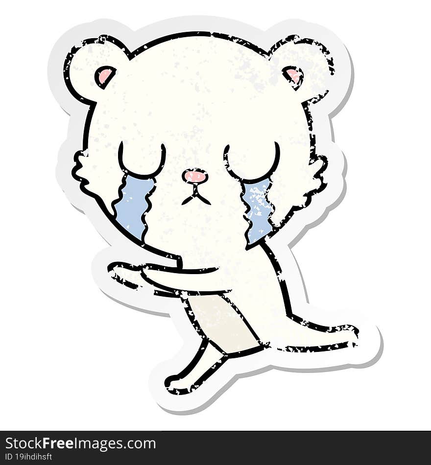 Distressed Sticker Of A Crying Polar Bear Cartoon