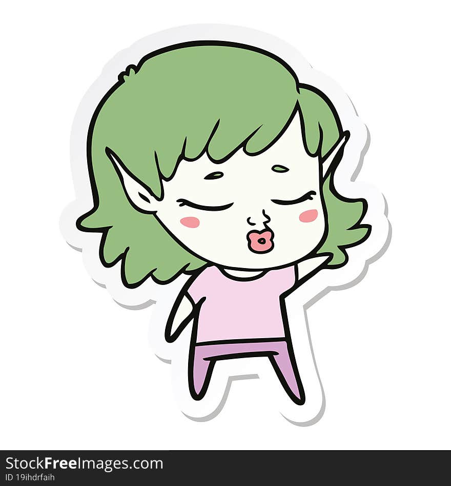 sticker of a pretty cartoon elf girl