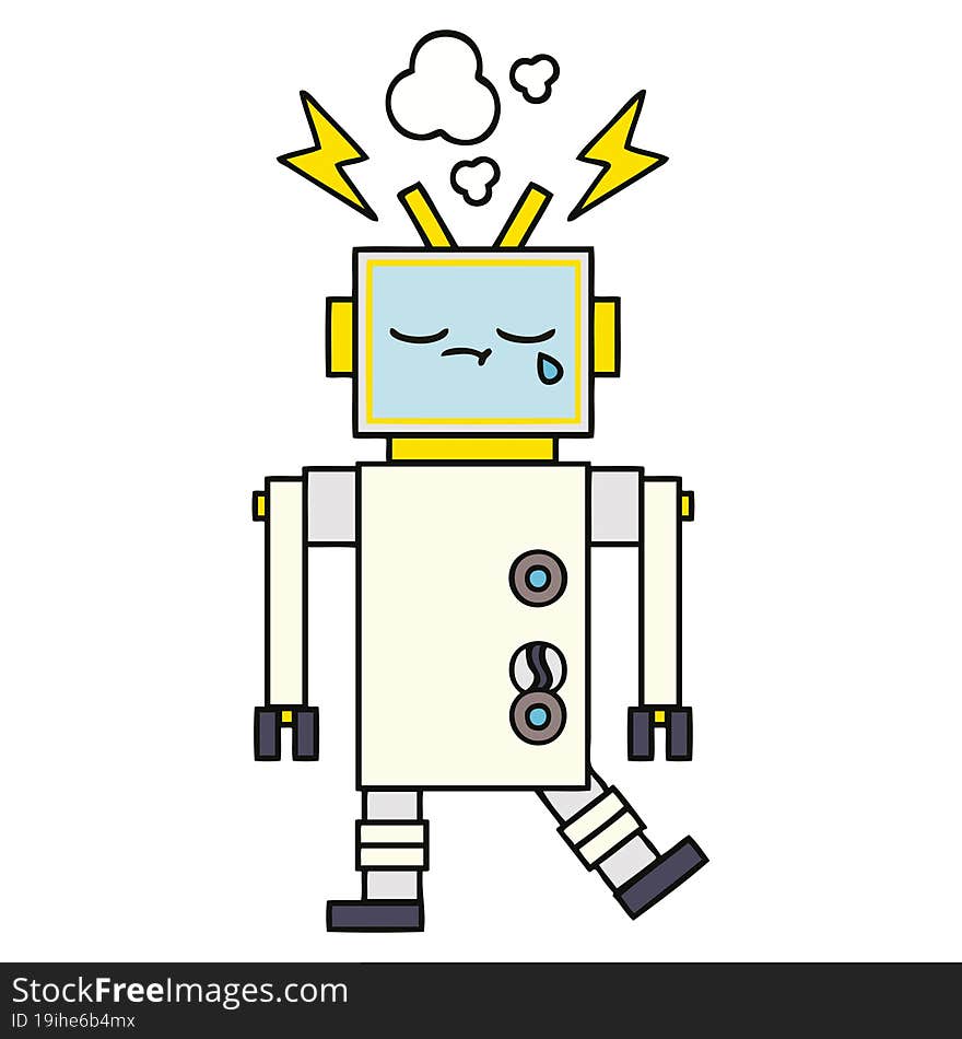 cute cartoon of a crying robot. cute cartoon of a crying robot