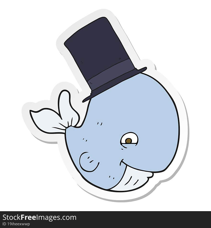 sticker of a cartoon whale in top hat