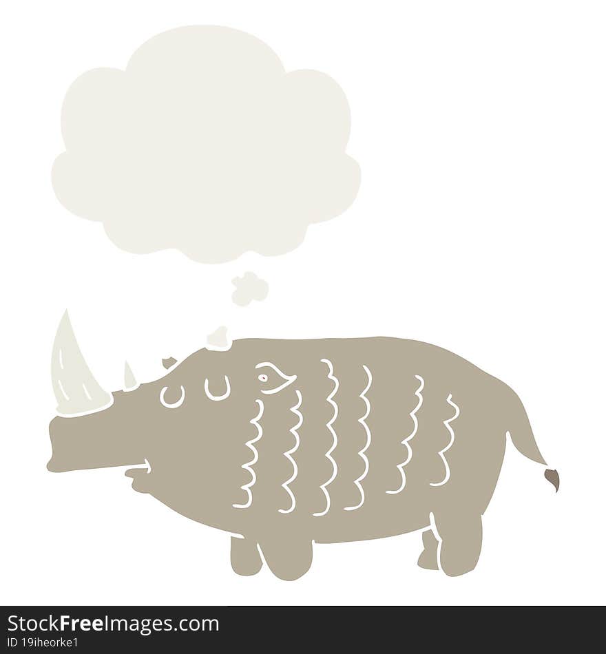 Cartoon Rhinoceros And Thought Bubble In Retro Style