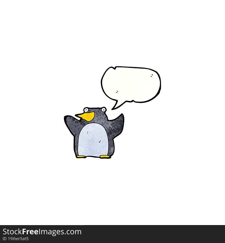 Funny Cartoon Penguin With Speech Bubble