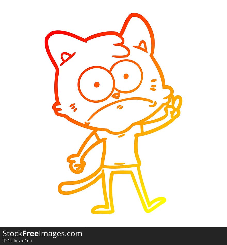 Warm Gradient Line Drawing Cartoon Nervous Cat