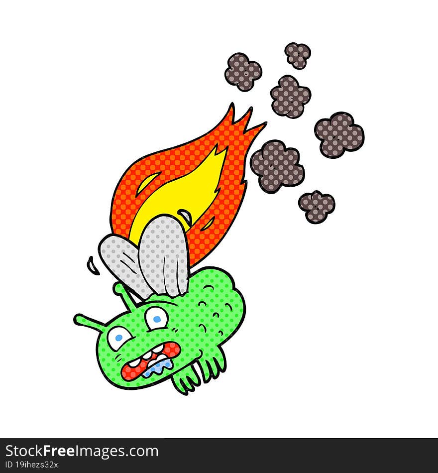 cartoon fly crashing and burning