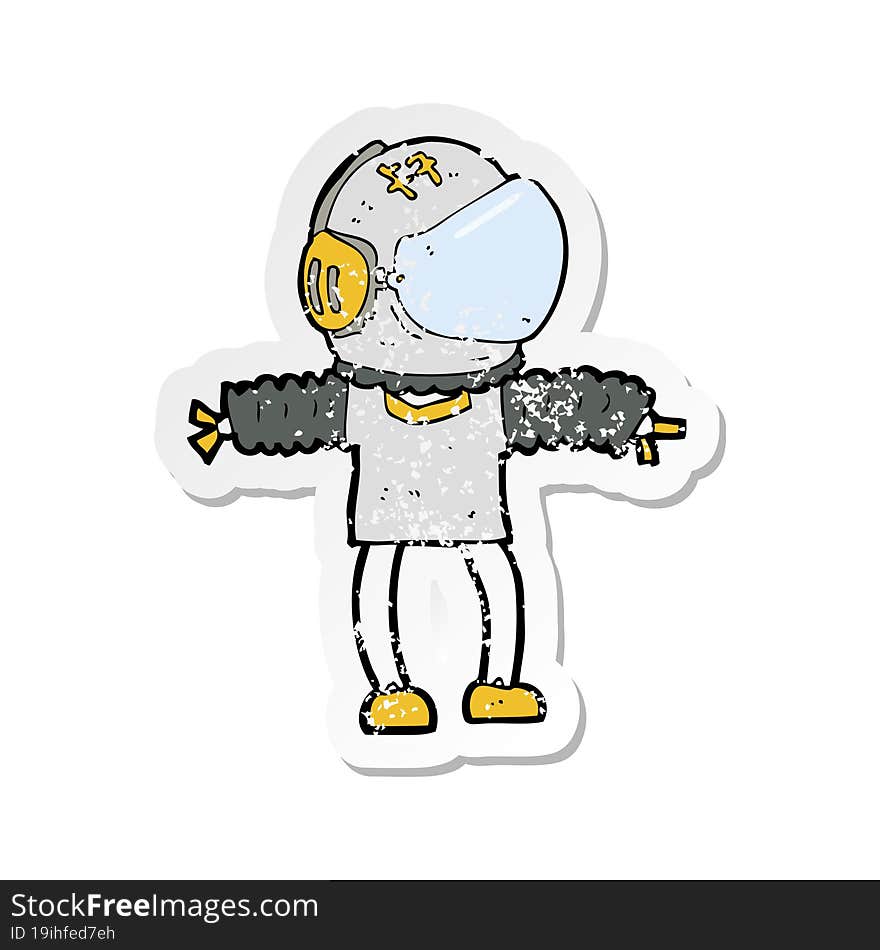 retro distressed sticker of a cartoon astronaut