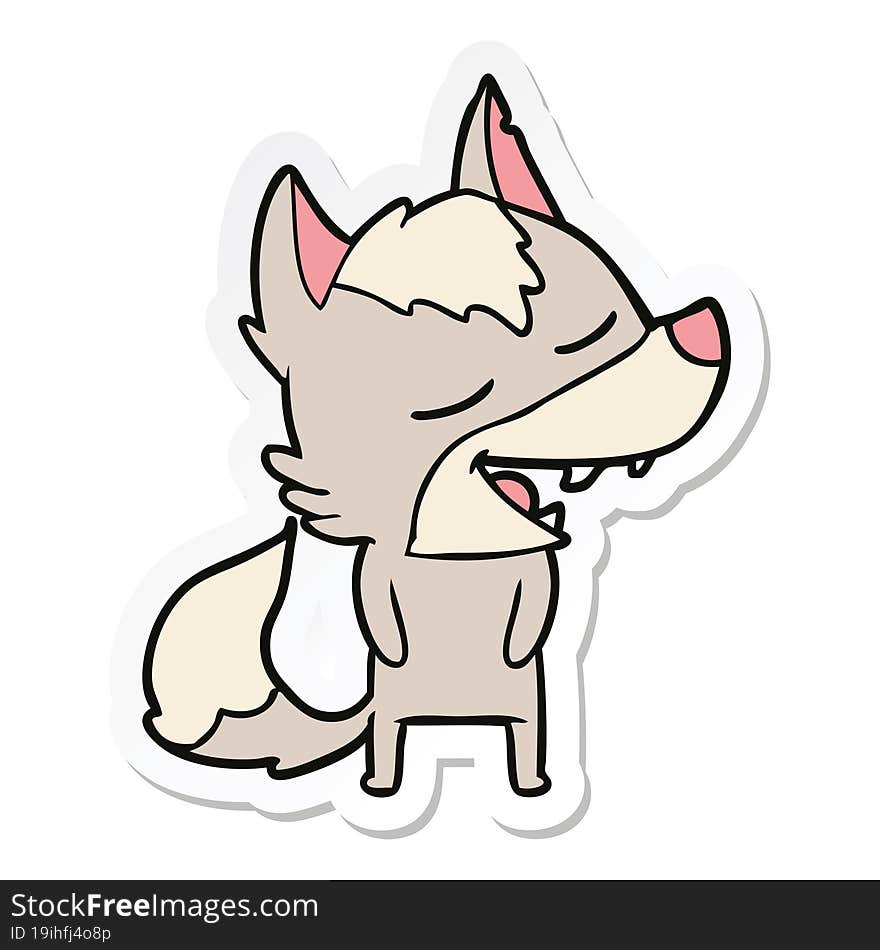 sticker of a cartoon wolf laughing