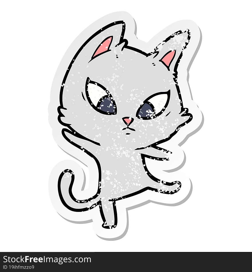 Distressed Sticker Of A Confused Cartoon Cat