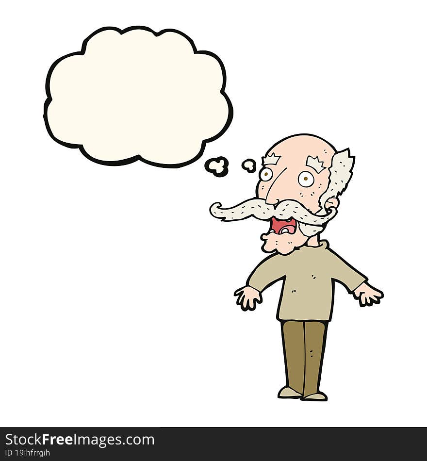 Cartoon Old Man Gasping In Surprise With Thought Bubble