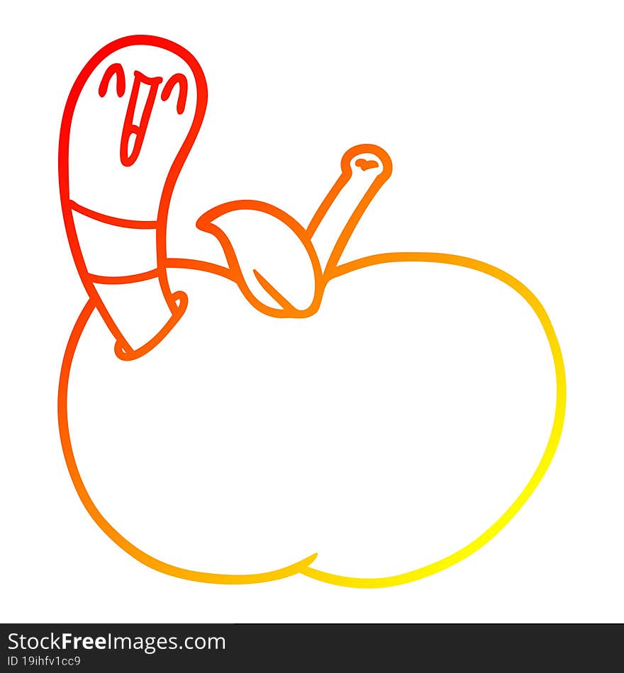 warm gradient line drawing of a cartoon worm in apple