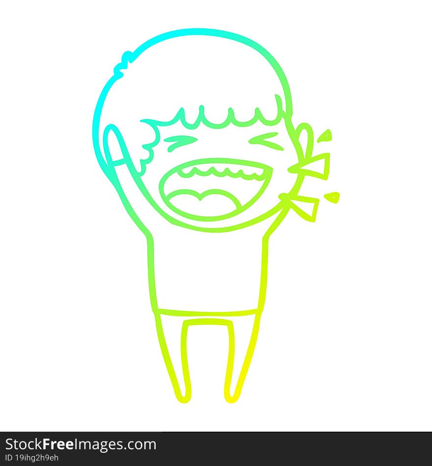 cold gradient line drawing of a cartoon laughing man