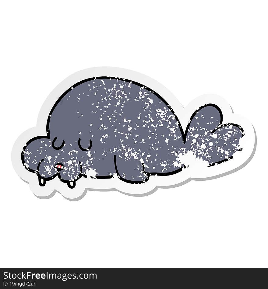 distressed sticker of a cartoon walrus