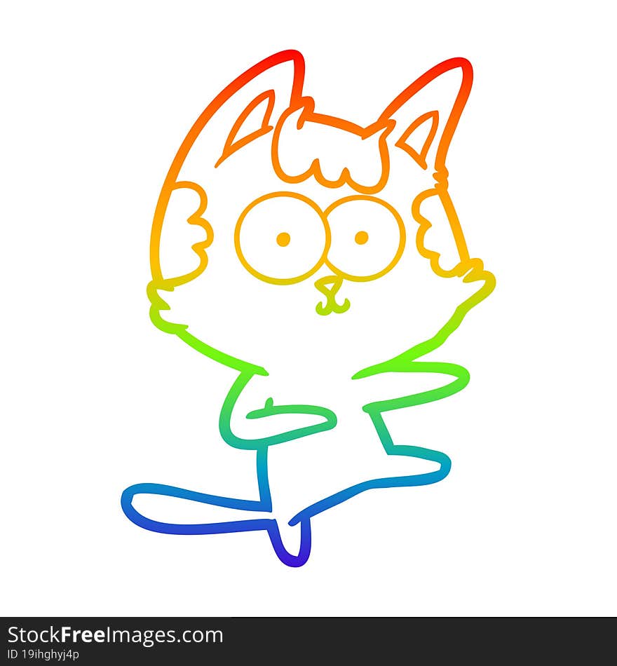 rainbow gradient line drawing of a dancing cartoon cat