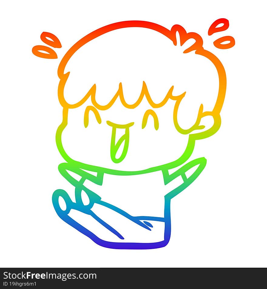 rainbow gradient line drawing of a cartoon laughing boy