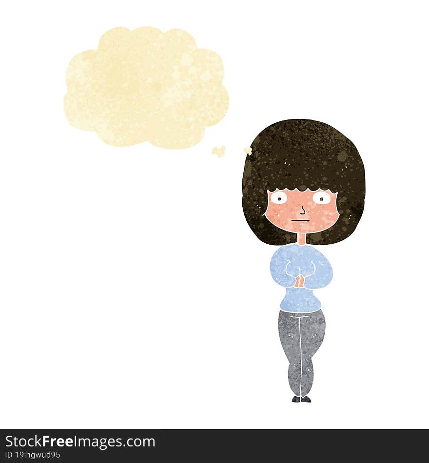 Cartoon Shy Woman With Thought Bubble