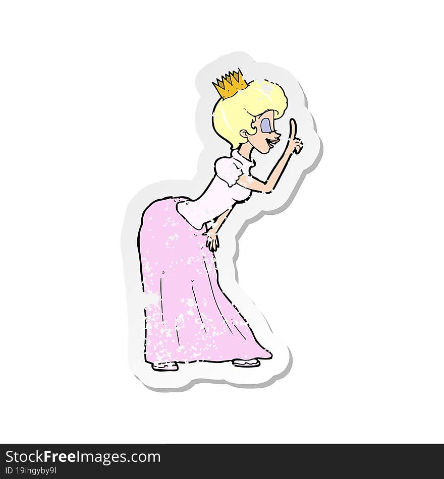 Retro Distressed Sticker Of A Cartoon Princess