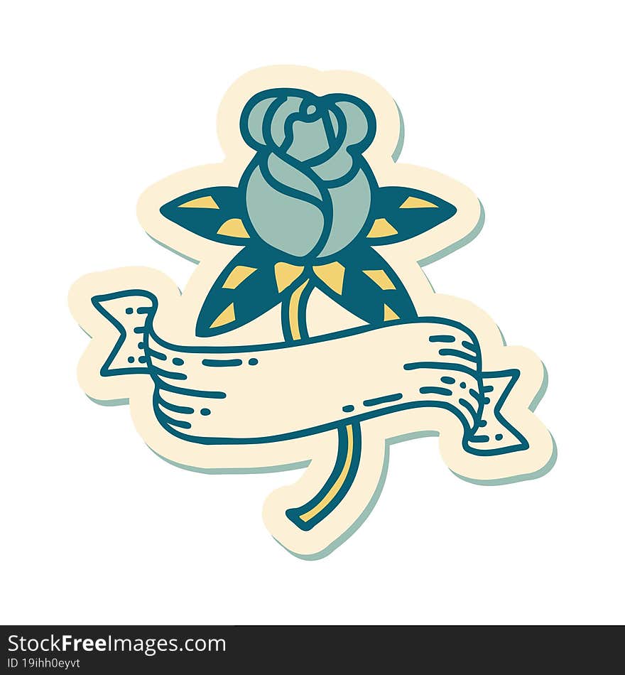 sticker of tattoo in traditional style of a rose and banner. sticker of tattoo in traditional style of a rose and banner