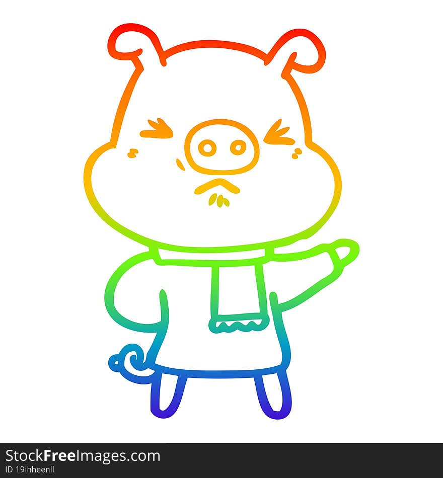 rainbow gradient line drawing cartoon angry pig