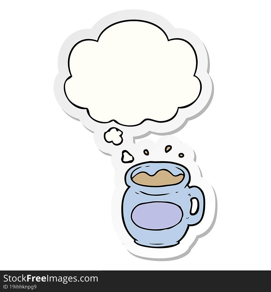 cartoon coffee cup and thought bubble as a printed sticker