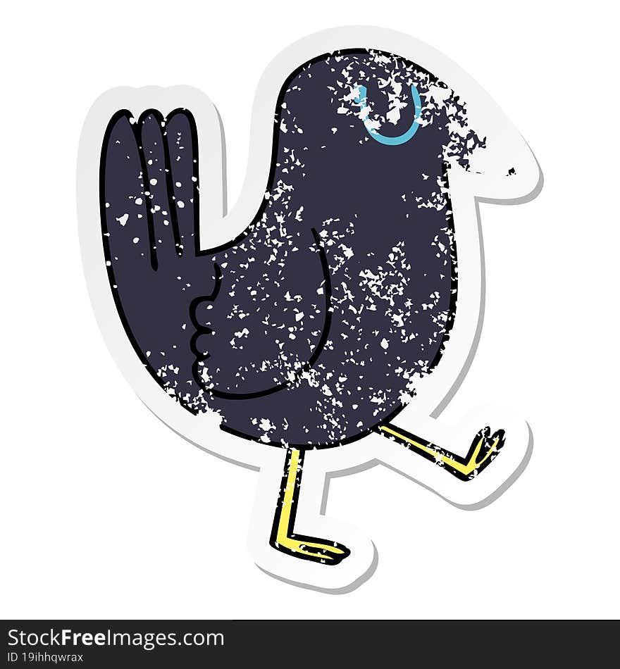 Distressed Sticker Of A Quirky Hand Drawn Cartoon Crow