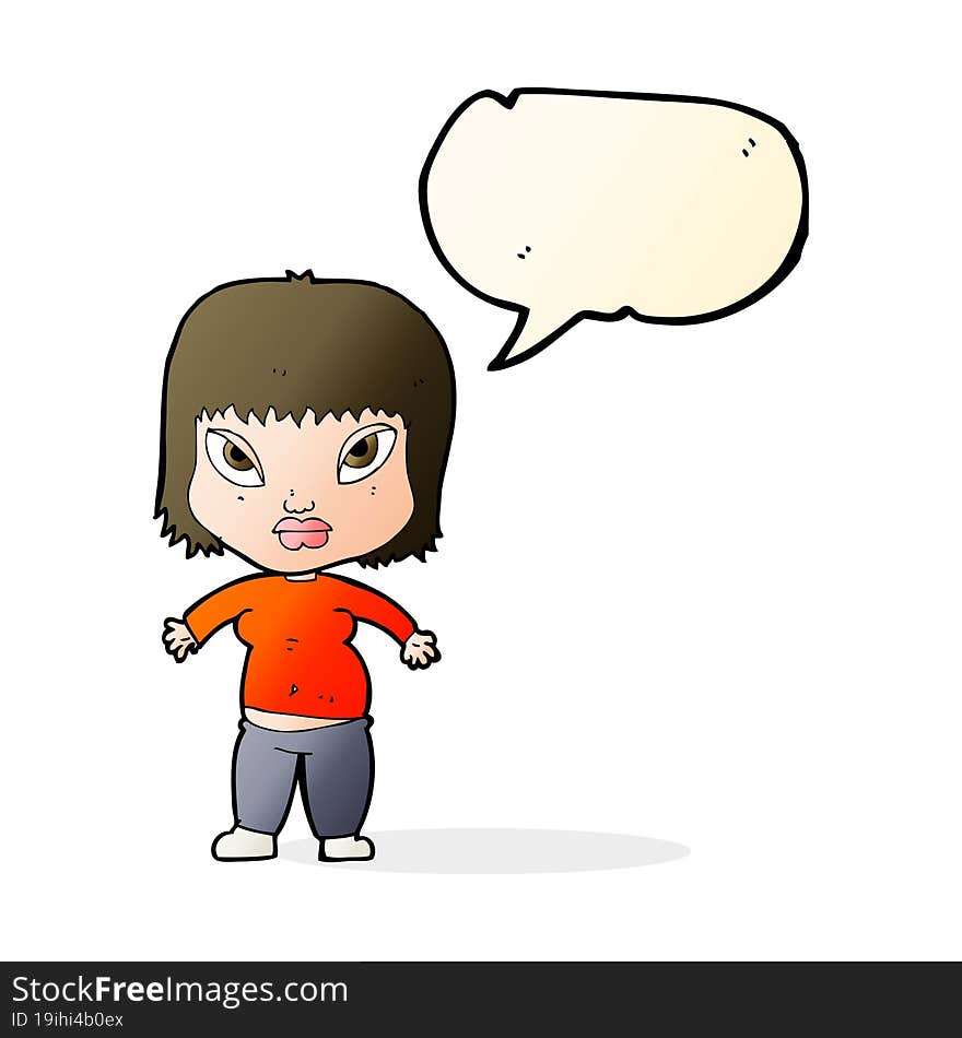 cartoon overweight woman with speech bubble