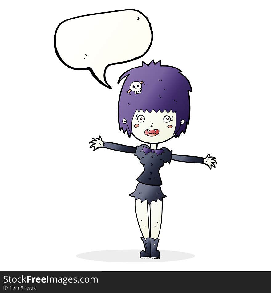 cartoon happy vampire girl with speech bubble