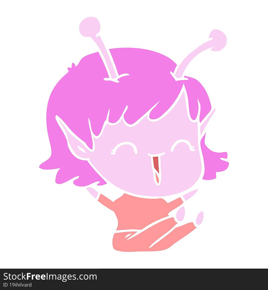 Flat Color Style Cartoon Alien Girl Laughing