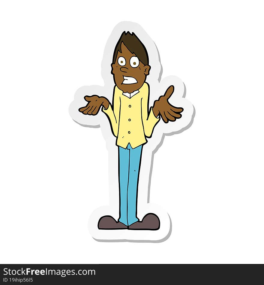 sticker of a cartoon man shrugging shoulders