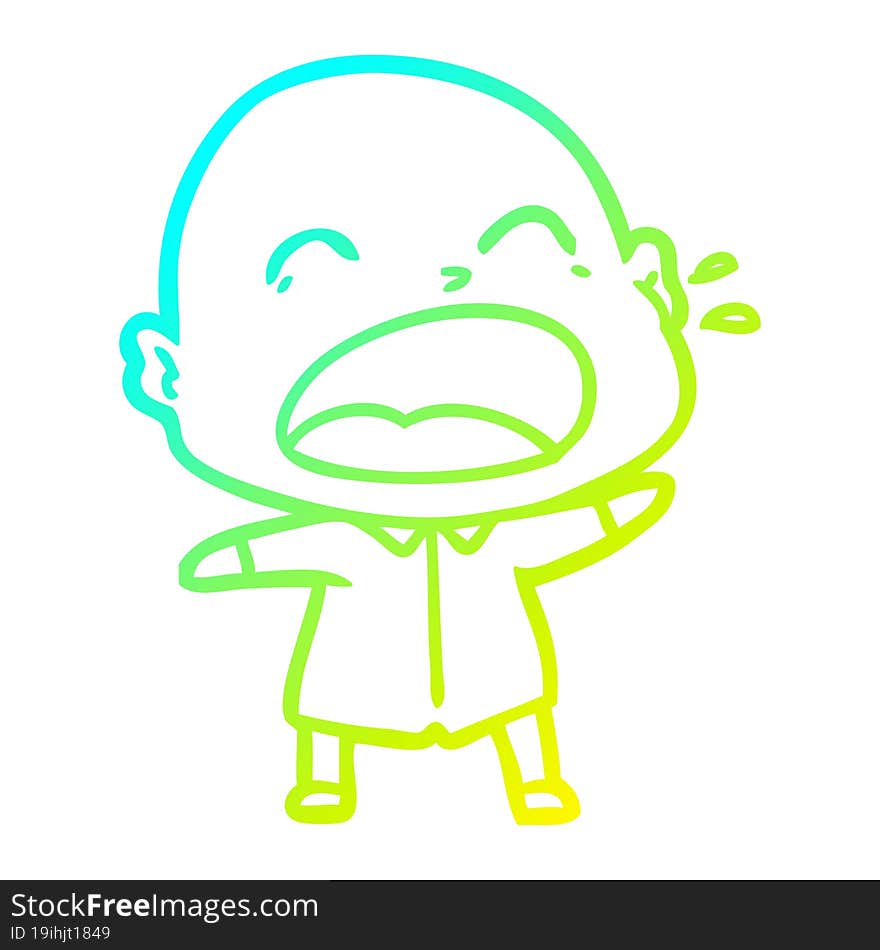 cold gradient line drawing of a cartoon shouting bald man