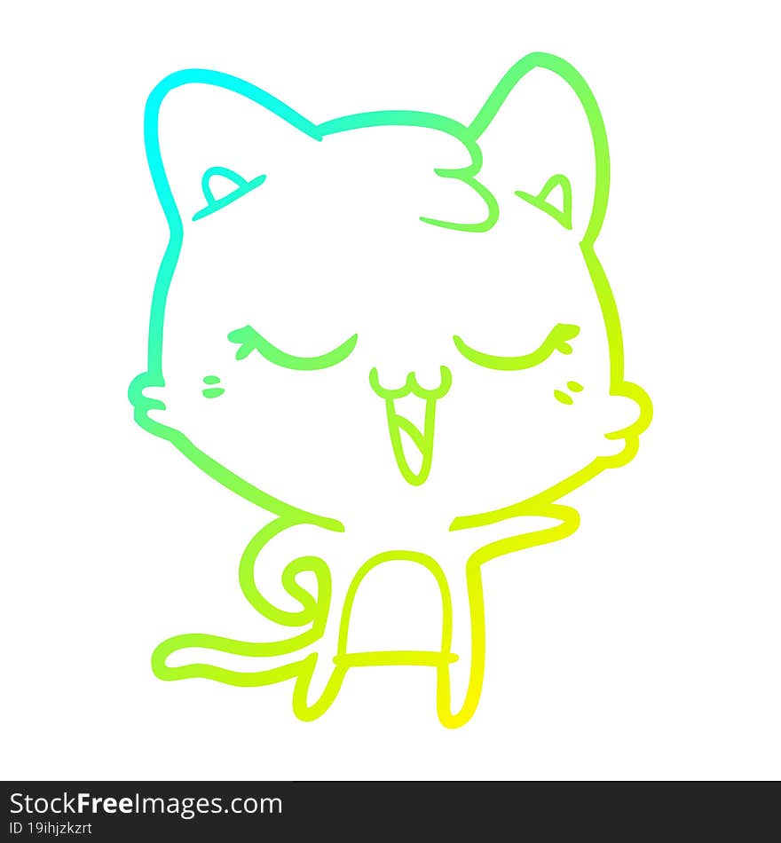 cold gradient line drawing of a happy cartoon cat