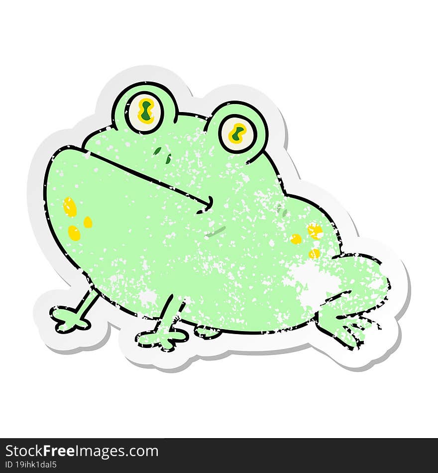 distressed sticker of a quirky hand drawn cartoon frog