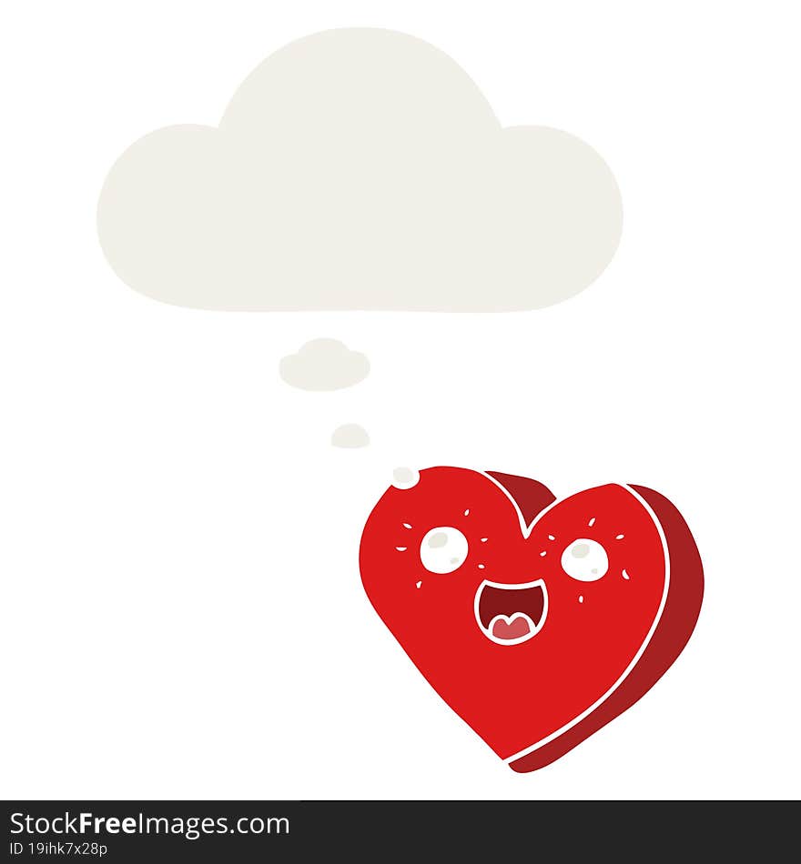 heart cartoon character and thought bubble in retro style