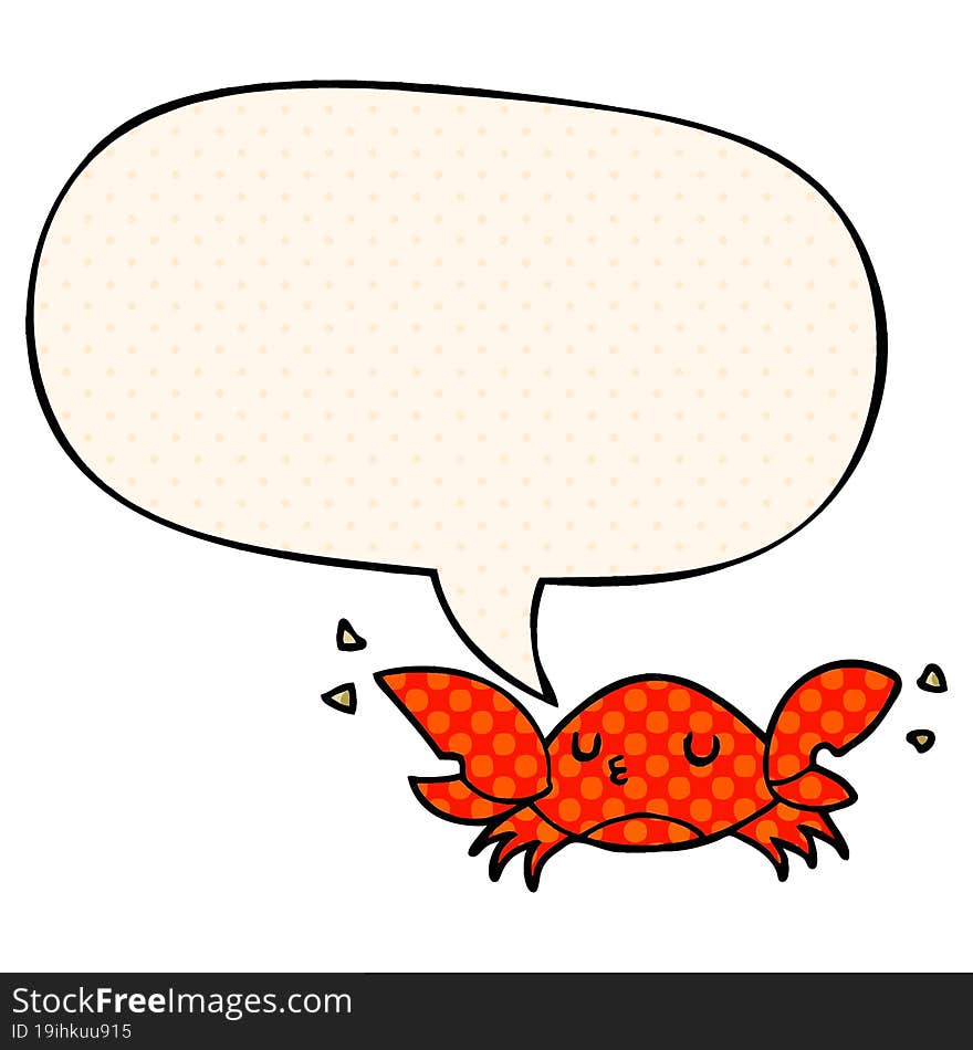 cartoon crab and speech bubble in comic book style