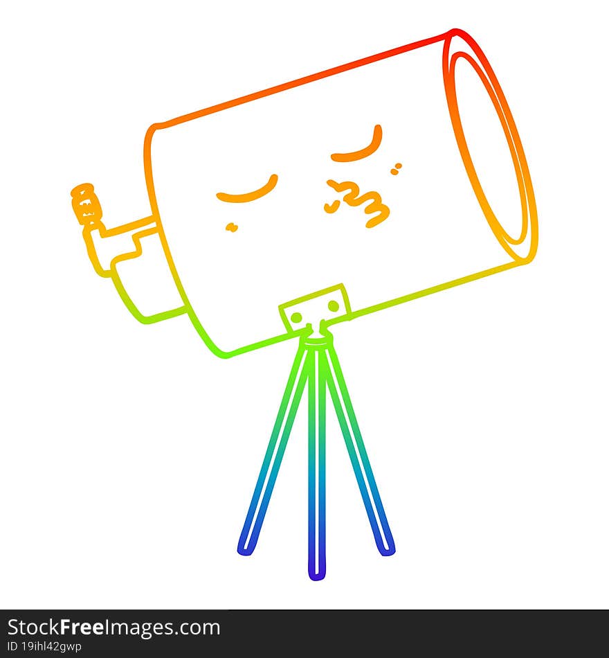 rainbow gradient line drawing cartoon telescope with face