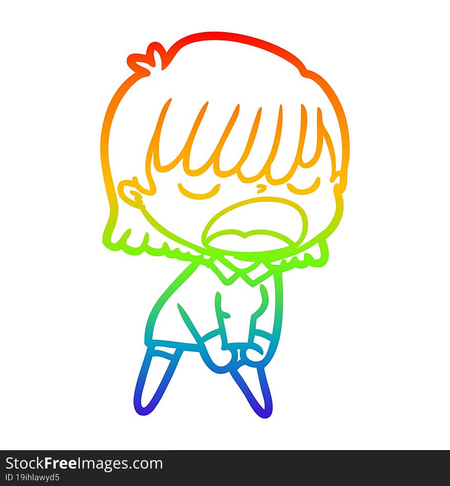 rainbow gradient line drawing cartoon woman talking loudly