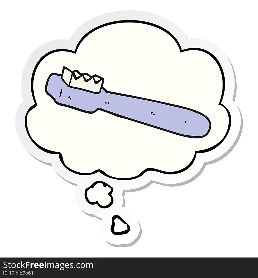 cartoon toothbrush and thought bubble as a printed sticker