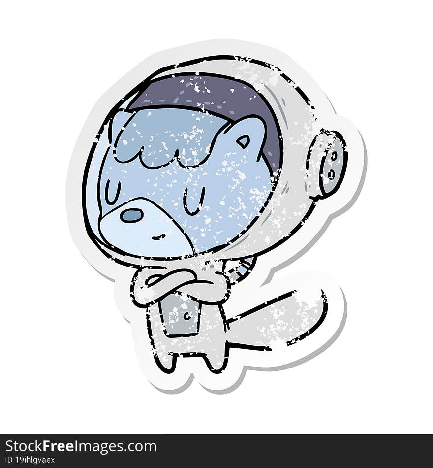 Distressed Sticker Of A Cartoon Astronaut Animal