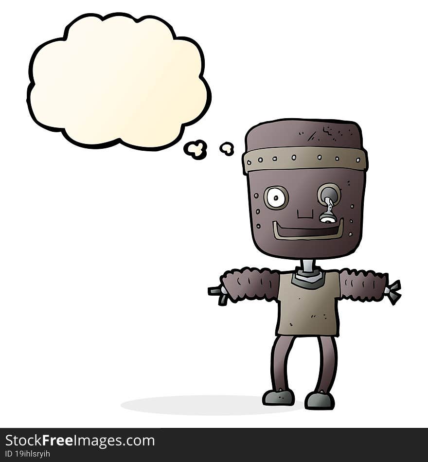 cartoon robot with thought bubble